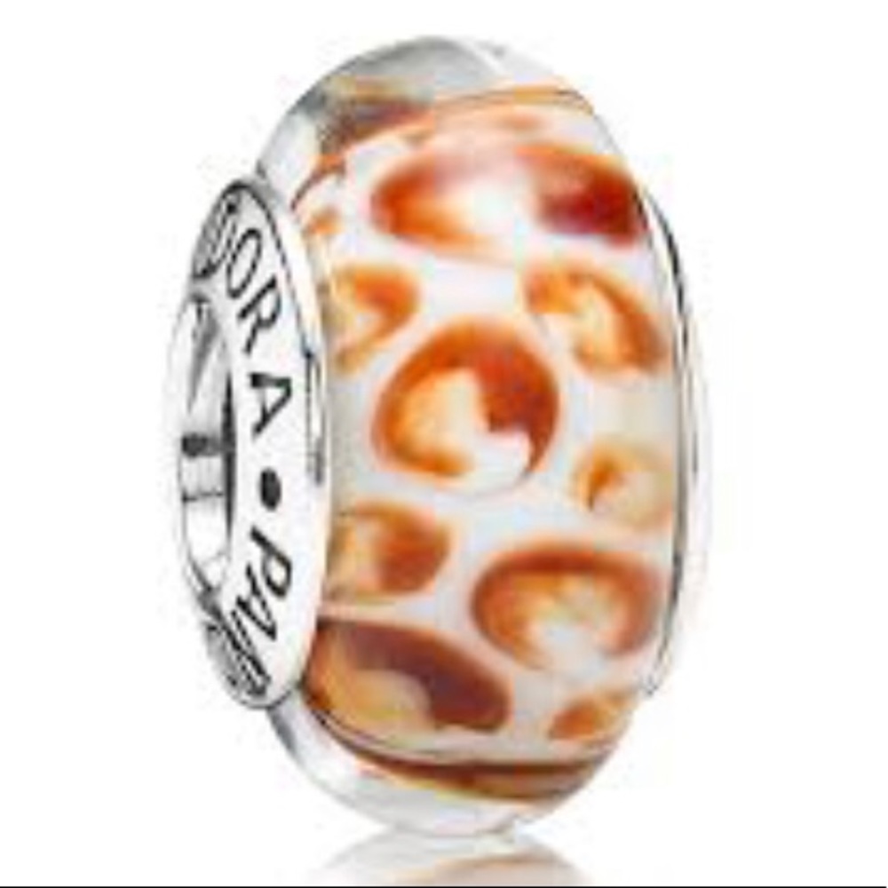 Pandora White and Brown Murano Glass Charm